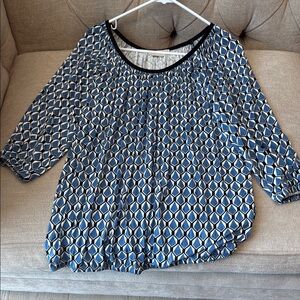 Michael Kors Navy and White Patterned Blouse